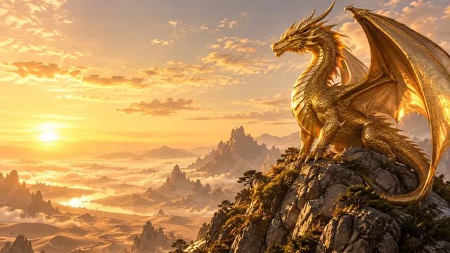 4K wallpaper of A 16:9 widescreen desktop wallpaper featuring a photoreal fantasy continuous landscape with cinematic radiant golden hour lighting.