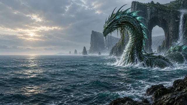4K wallpaper of A photorealistic fantasy 16:9 widescreen desktop wallpaper featuring a continuous deep marine landscape.