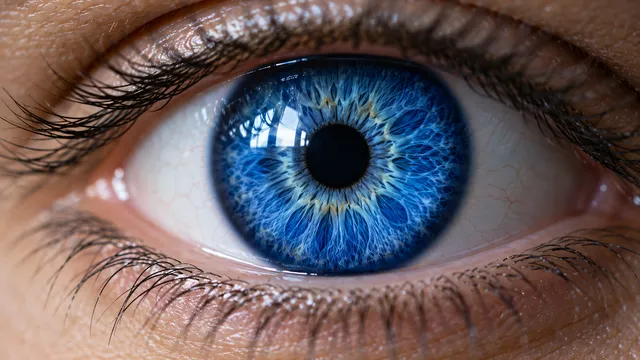 4K An extreme close-up 16:9 widescreen photograph of a mesmerizing human eye in soft intimate cinematic lighting.