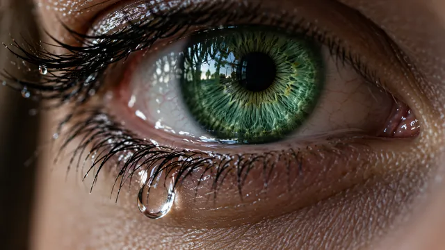 4K An extreme close-up photorealistic widescreen 16:9 view of a beautiful human eye with a luminous jade-green iris, capturing profound intimate emotional resonance as a glistening c…