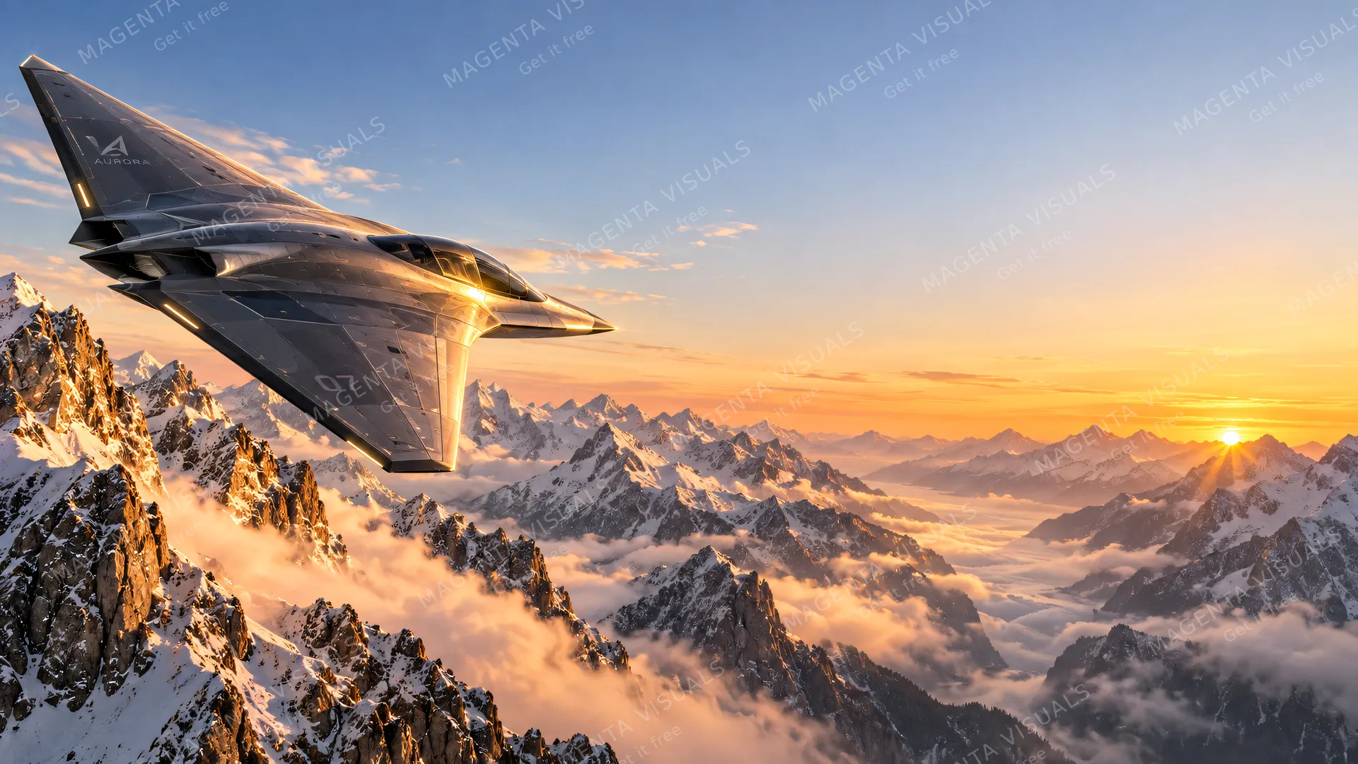 4K wallpaper of A photorealistic concept art 16:9 widescreen desktop wallpaper of a futuristic flying wing jet.