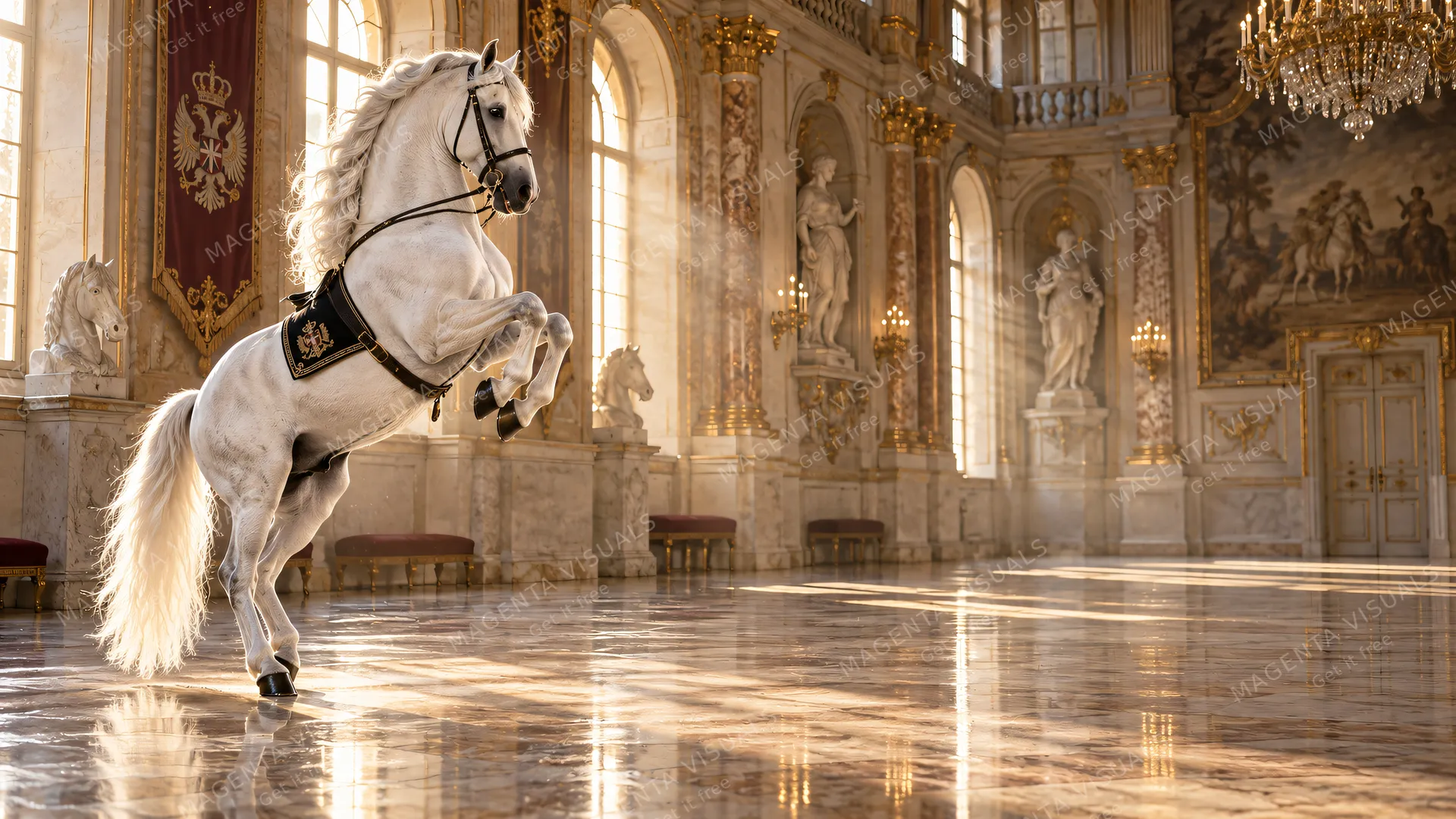 4K 16:9 widescreen desktop wallpaper featuring a beautiful Lipizzaner in action.