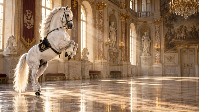 4K 16:9 widescreen desktop wallpaper featuring a beautiful Lipizzaner in action.