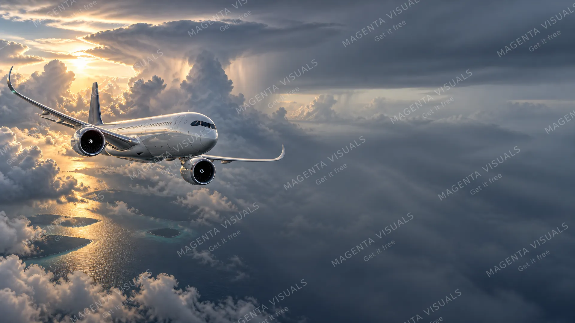 4K wallpaper of An awe-inspiring 16:9 widescreen desktop wallpaper capturing an Airbus A330neo navigating the edge of a tropical monsoon over the Indian Ocean.