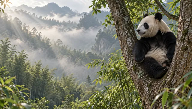 4K wallpaper of A photoreal wildlife 16:9 widescreen desktop wallpaper of Bei Bei the giant panda.