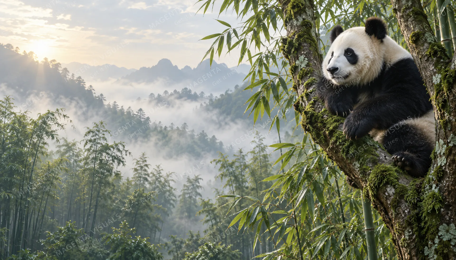 4K wallpaper of 16:9 widescreen classic desktop wallpaper of a photorealistic giant panda in its natural environment.