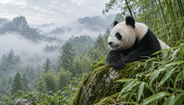 4K wallpaper of Classic 16:9 widescreen desktop wallpaper, photoreal wildlife photography of Meng Meng the giant panda.