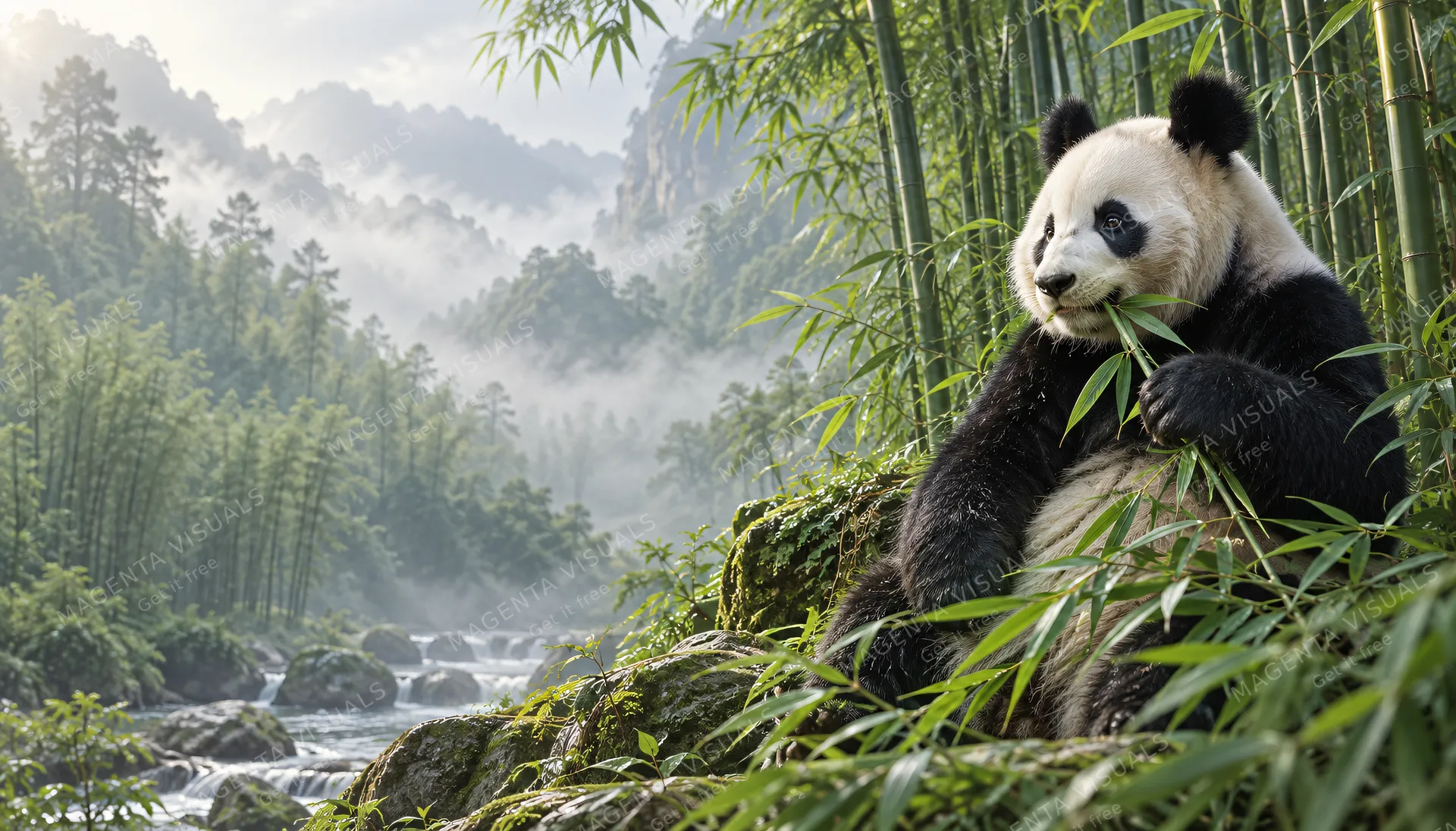 4K wallpaper of A cinematic, photorealistic 16:9 widescreen desktop wallpaper of the famous giant panda Ya Ya in her natural environment.