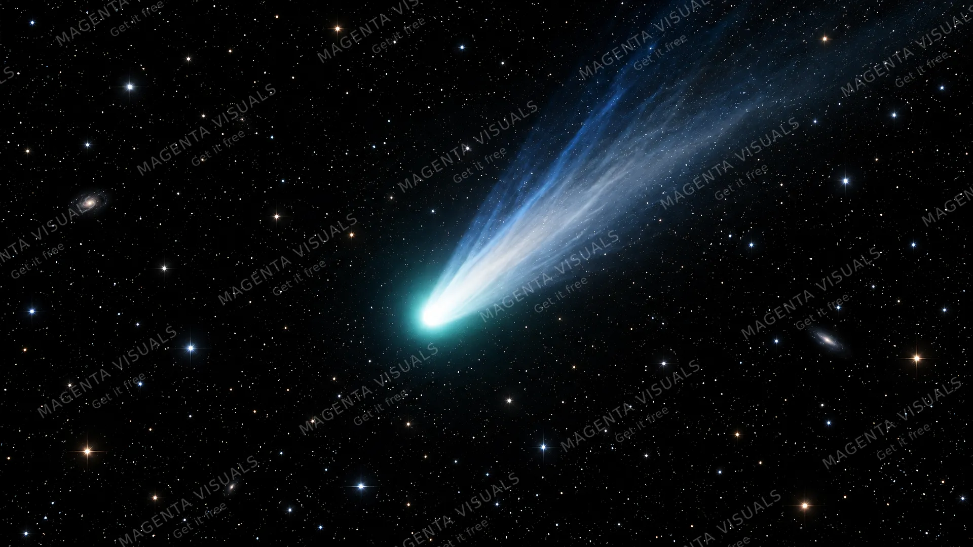 4K 16:9 widescreen desktop wallpaper, a brilliant comet perfectly centered in the dark night sky.