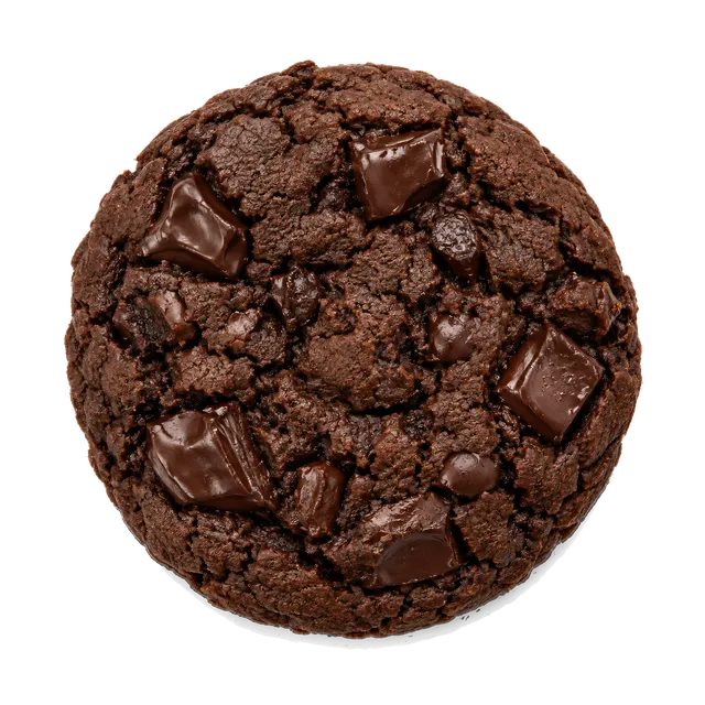4K transparent cutout of product photography of a single double chocolate cookie, isolated object, entire subject visible, centered in frame, pure white background, seamless white backdrop, high key studi…
