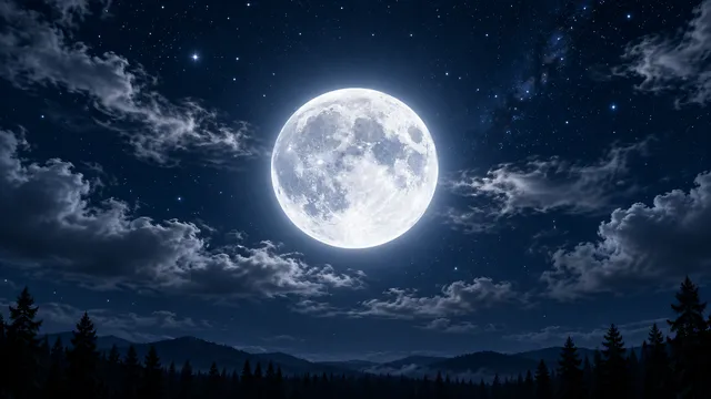 4K A stunning 16:9 widescreen desktop wallpaper featuring a luminous full moon centered perfectly in a deep midnight blue sky.