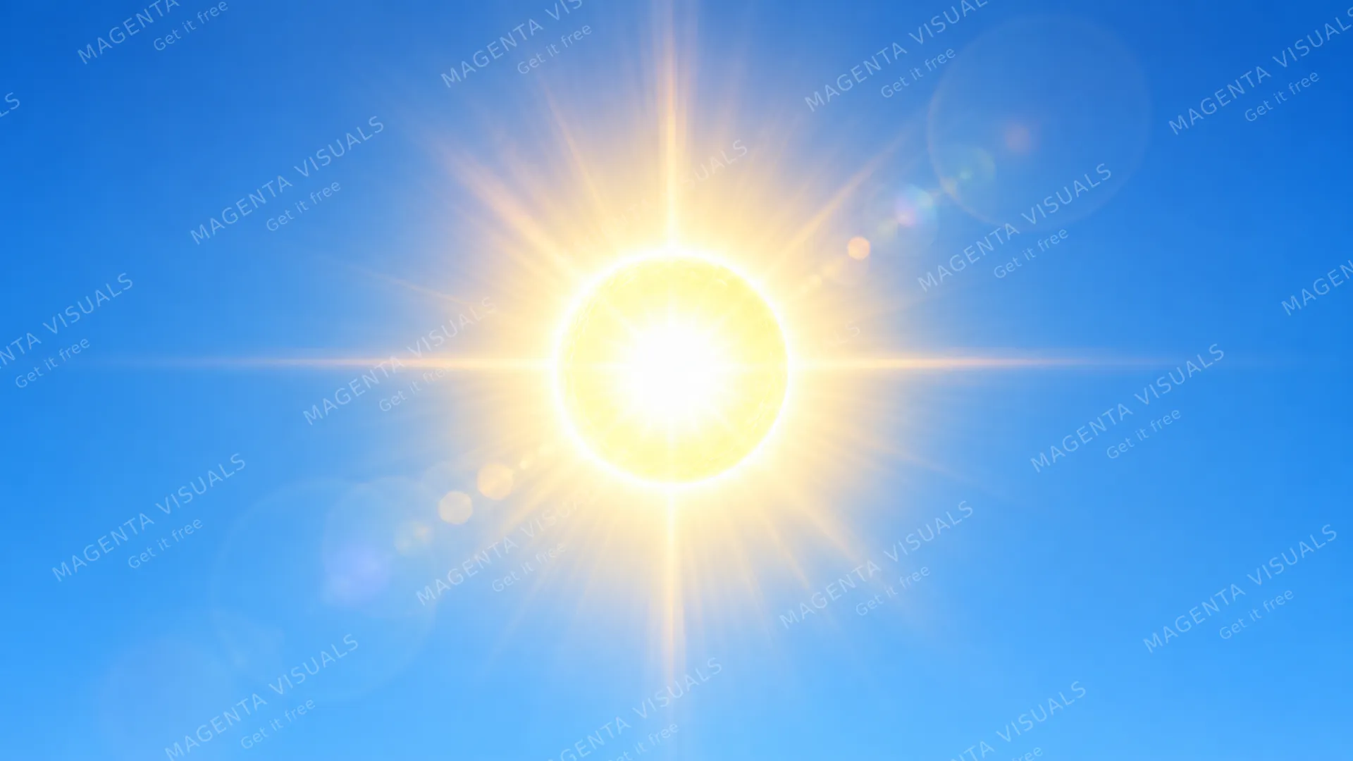 4K 16:9 widescreen desktop wallpaper of a bright, glowing disc of the sun centered directly in the middle of a vast, clear blue sky.
