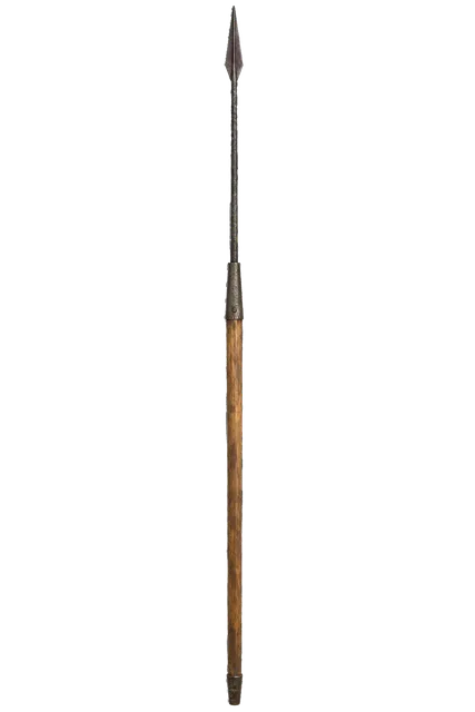 4K transparent cutout of product photography of a single ancient Roman pilum javelin featuring a long slender iron shank ending in a pyramidal point attached to a wooden shaft, isolated object, entire sub…