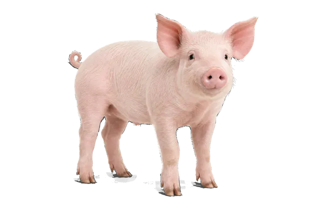 4K transparent cutout of product photography of a single pig, isolated object, entire animal visible, centered in frame, standing naturally, pure white background, seamless white backdrop, high key studio…