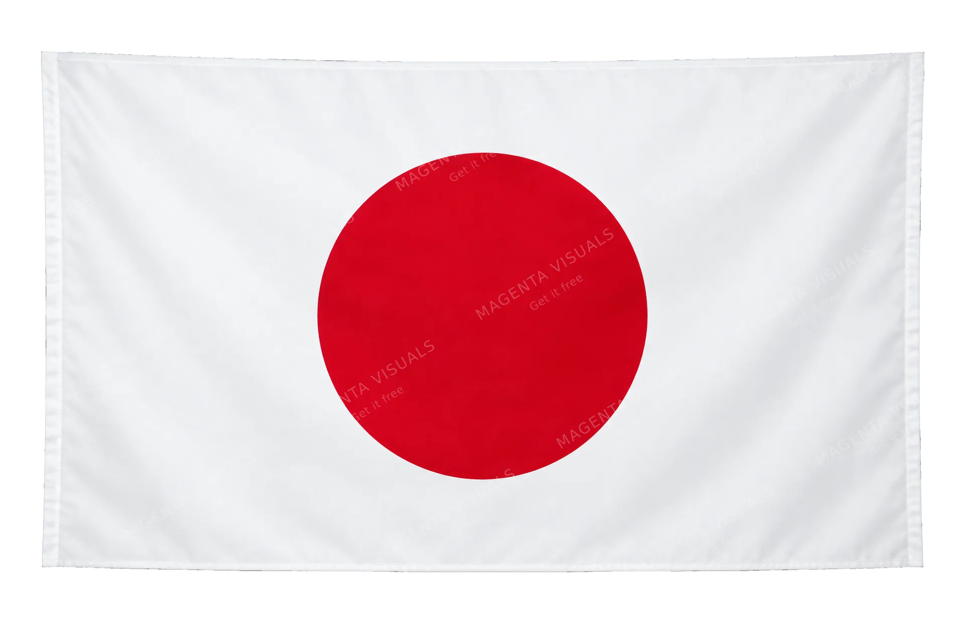 4K transparent cutout of product photography of a single official national flag of Japan, isolated object, entire flag visible, centered in frame, correct colors and emblem, hanging as a flat rectangular…