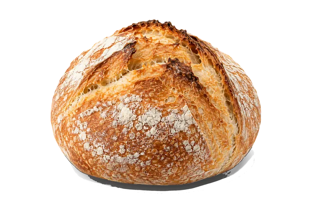 4K transparent cutout of product photography of a single loaf of crusty artisan bread, isolated object, entire subject visible, centered in frame, pure white background, seamless white backdrop, high key…