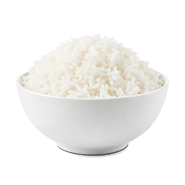 4K transparent cutout of product photography of a single mound of fluffy white rice in a minimalist white bowl, isolated object, entire subject visible, centered in frame, pure white background, seamless…