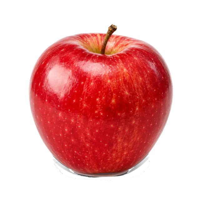 4K transparent cutout of product photography of a single pristine red apple with a smooth glossy skin and a small natural stem, isolated object, entire subject visible, centered in frame, pure white backg…