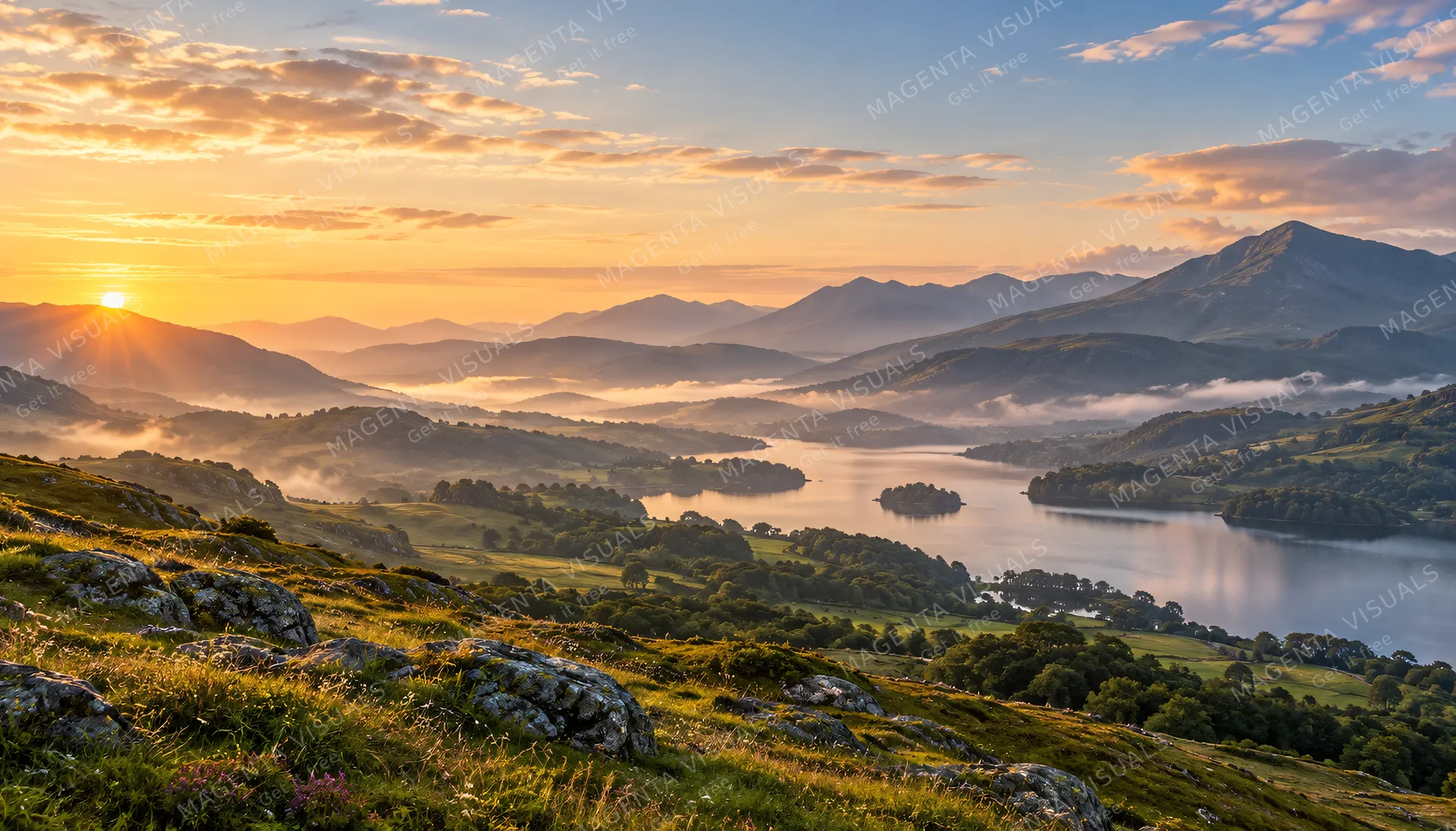 4K 16:9 widescreen background, desktop wallpaper or UI backdrop, expansive panoramic scenic landscape, rolling hills, rich atmospheric depth, soft ambient light, quiet negative space…
