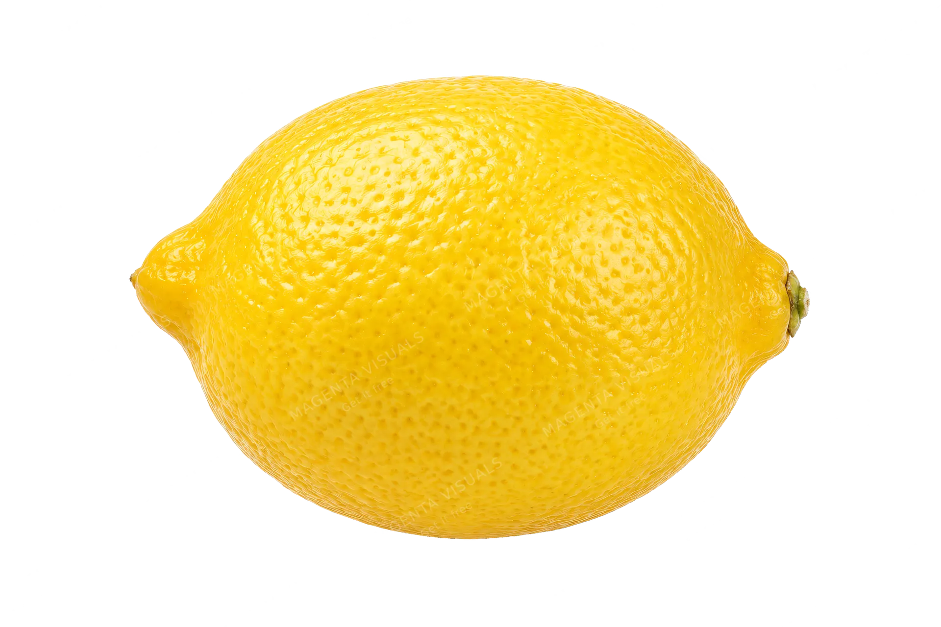 4K transparent cutout of product photography of a single whole bright yellow lemon with dimpled skin texture, isolated object, entire subject visible, centered in frame, pure white background, seamless wh…