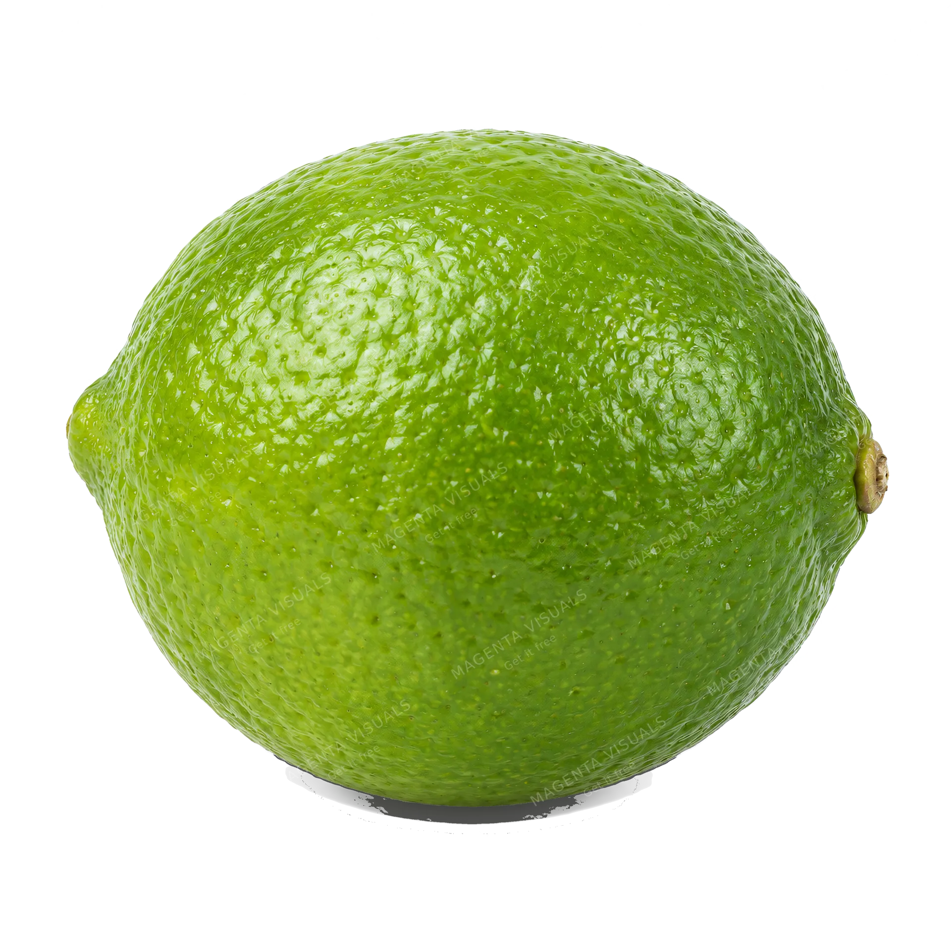 4K transparent cutout of product photography of a single whole, vibrant green lime with a subtly textured, dimpled rind, isolated object, entire subject visible, centered in frame, pure white background,…