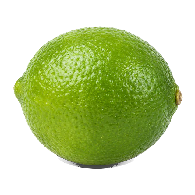 4K transparent cutout of product photography of a single whole, vibrant green lime with a subtly textured, dimpled rind, isolated object, entire subject visible, centered in frame, pure white background,…