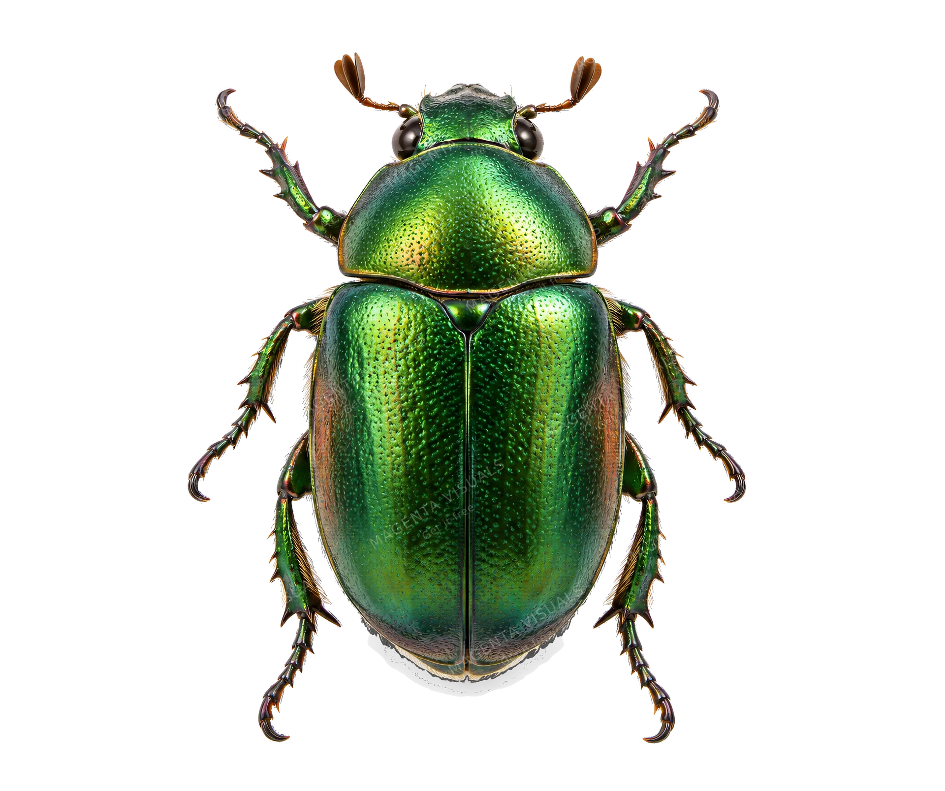 4K transparent cutout of product photography of a single beetle, isolated object, entire subject visible, centered in frame, standing naturally, pure white background, seamless white backdrop, high key st…