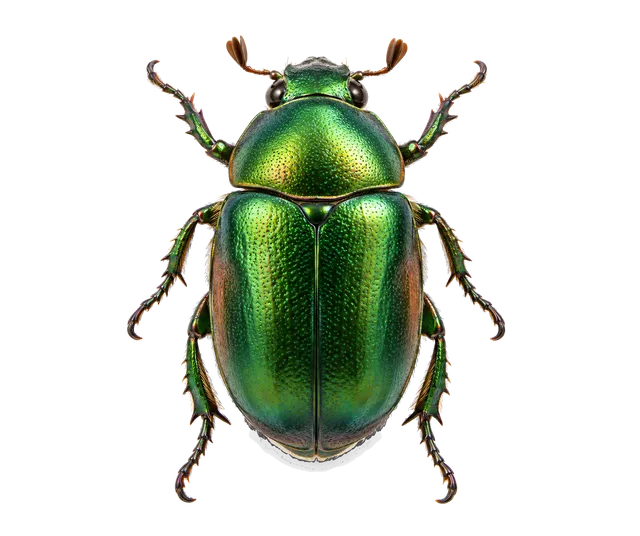 4K transparent cutout of product photography of a single beetle, isolated object, entire subject visible, centered in frame, standing naturally, pure white background, seamless white backdrop, high key st…