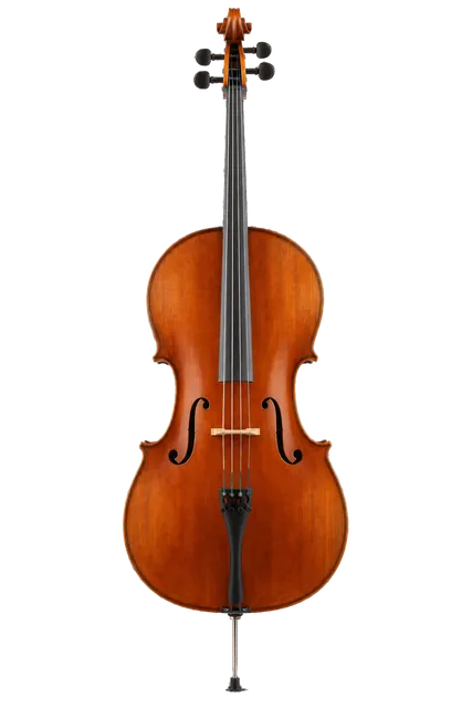 4K transparent cutout of product photography of a single wooden cello, isolated object, entire subject visible, centered in frame, pure white background, seamless white backdrop, high key studio lighting,…