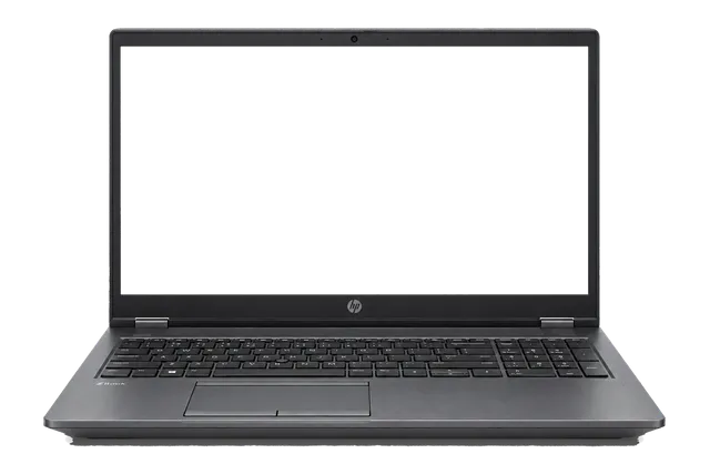 4K transparent cutout of product photography of a single open mobile workstation laptop, robust chassis with keyboard visible below the screen, isolated object, entire device visible, centered in frame, s…