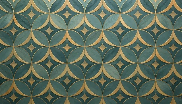 4K 16:9 widescreen background, desktop wallpaper or UI backdrop featuring a repeating or geometric full-bleed seamless pattern, elegant rhythm and balanced palette of soft muted teal…