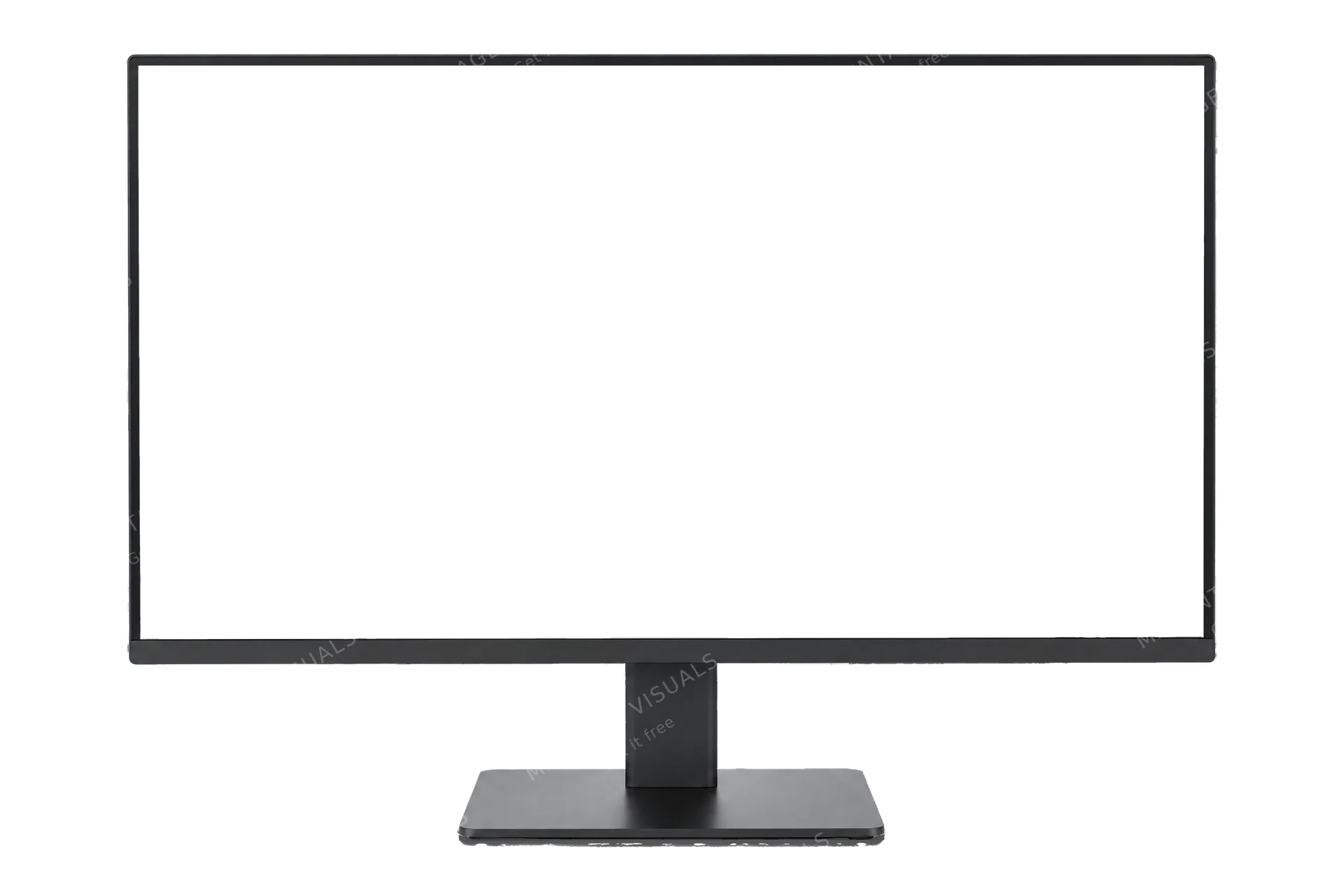 4K transparent cutout of product photography of a single modern LED flat panel computer screen on stand with narrow borders, isolated object, entire device visible, centered in frame, straight-on front vi…