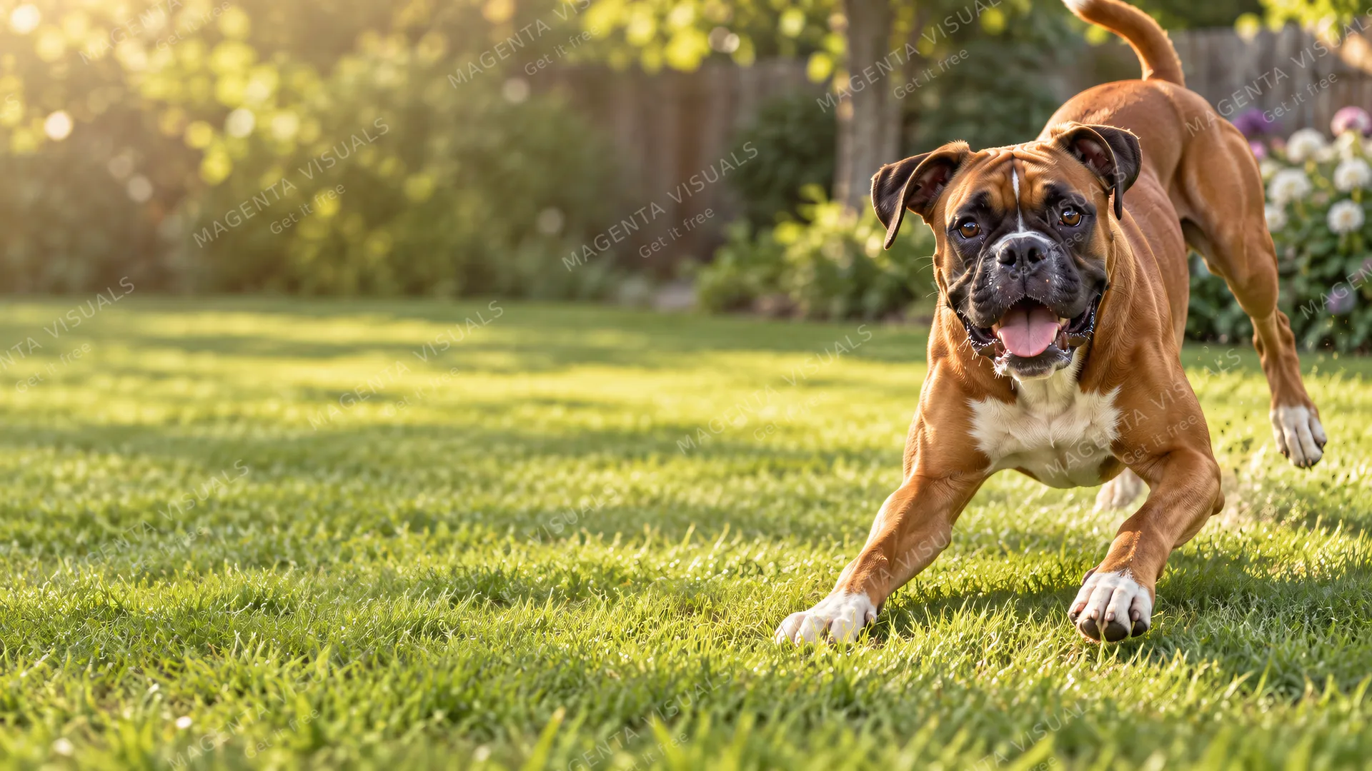 4K 16:9 widescreen desktop wallpaper of a photorealistic Boxer in action as a joyful companion.