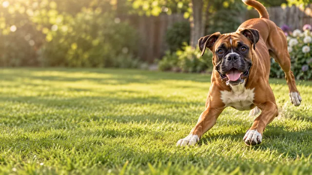 4K 16:9 widescreen desktop wallpaper of a photorealistic Boxer in action as a joyful companion.