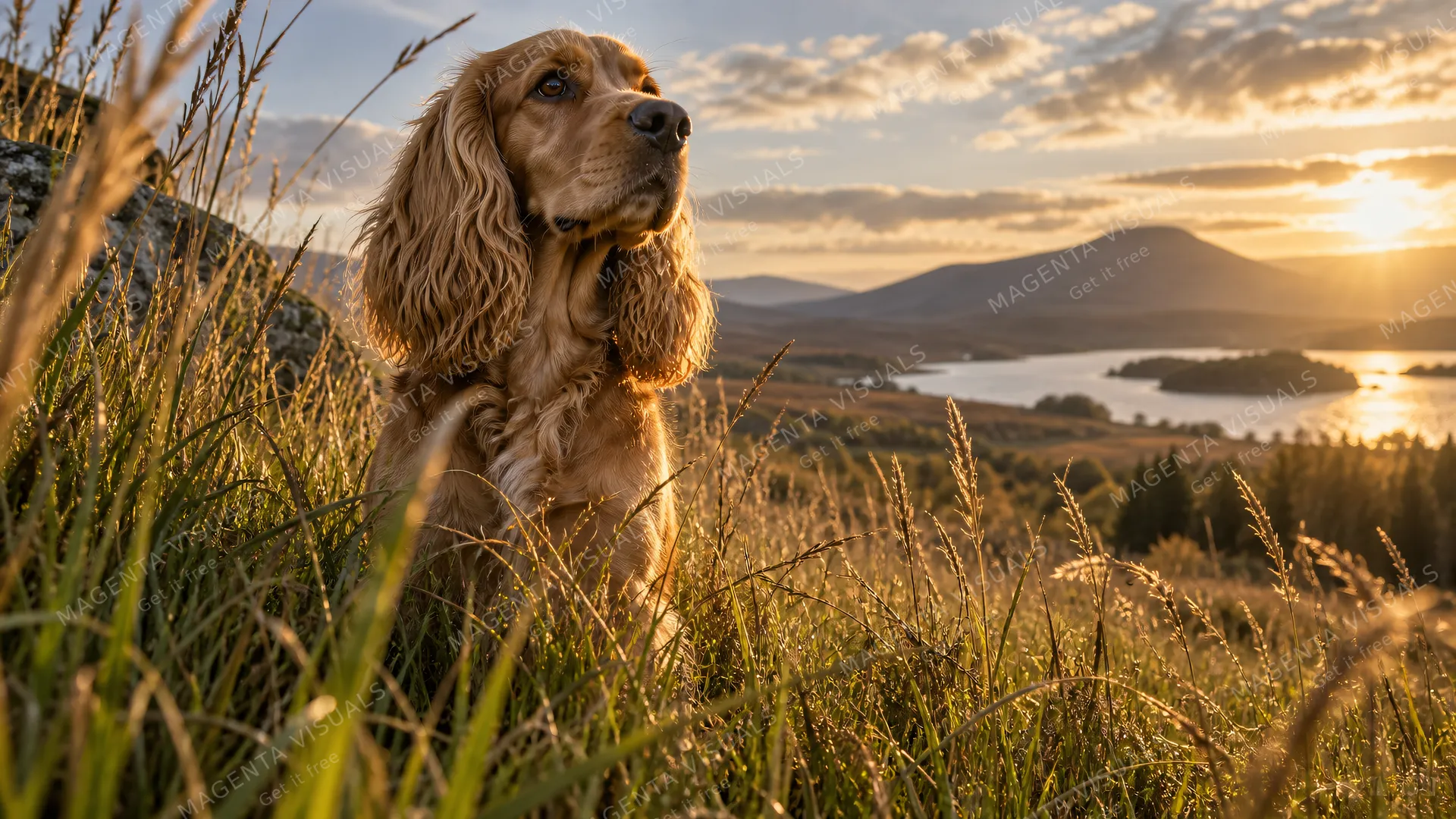 4K A 16:9 widescreen desktop wallpaper featuring a photoreal photograph of a Cocker Spaniel in a quiet still moment.