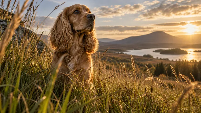 4K A 16:9 widescreen desktop wallpaper featuring a photoreal photograph of a Cocker Spaniel in a quiet still moment.
